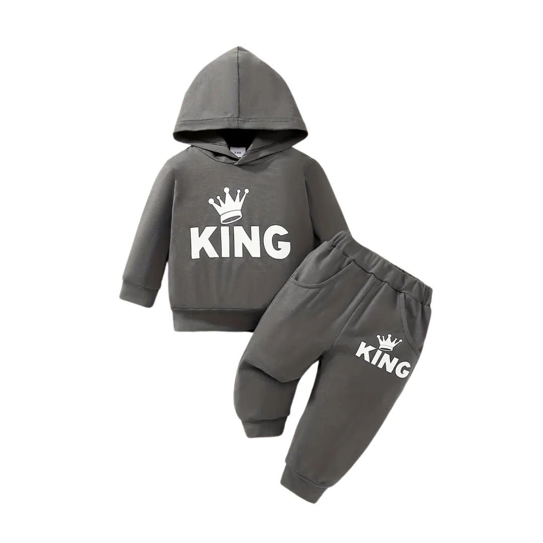 Conjunto de polera y buzo con estampado para niños color gris