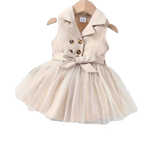 Vestido para niñas color beige con cinturón