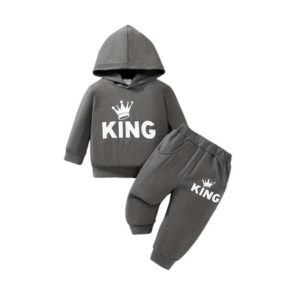 Conjunto de polera y buzo con estampado para niños color gris