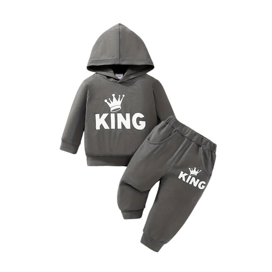 Conjunto de polera y buzo con estampado para niños color gris