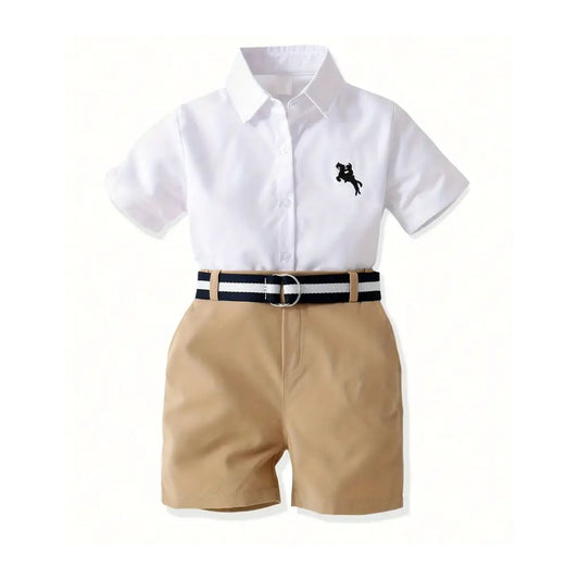 Conjunto de camisa y short con cinturón para niños