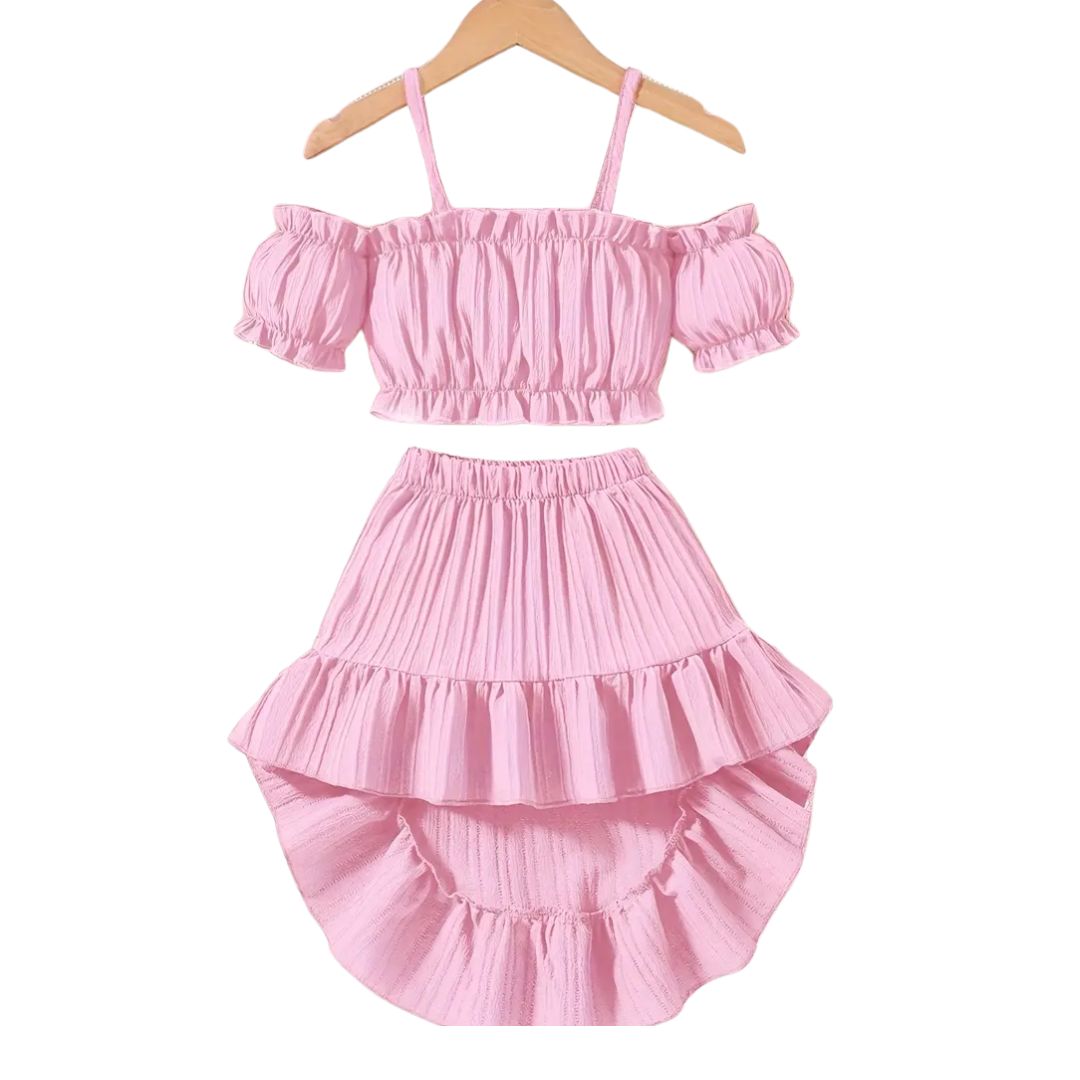 Vestido de dos piezas con relieve para niñas