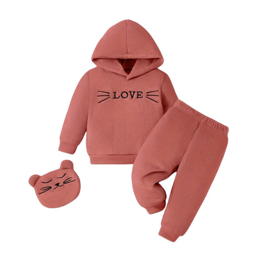 Conjunto de polera y buzo con bolso para niñas color rosado