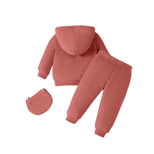 Conjunto de polera y buzo con bolso para niñas color rosado