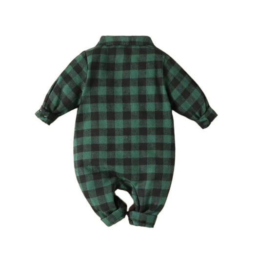 Enterizo color verde a cuadros estampados tipo leñador para niños