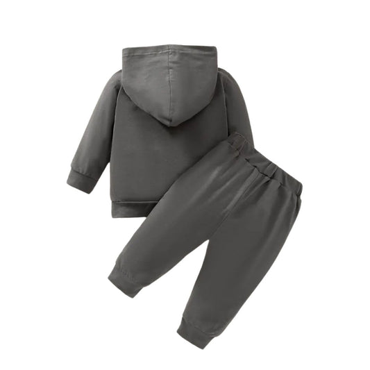 Conjunto de polera y buzo con estampado para niños color gris